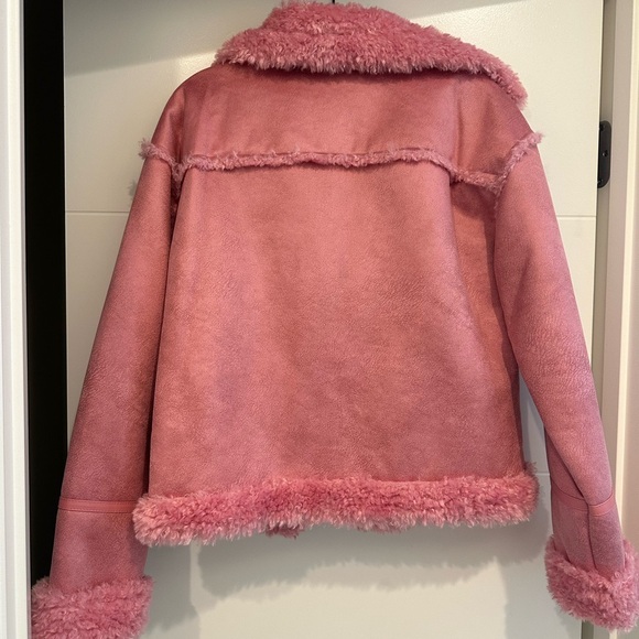 NVLT Dusty Pink Faux-Shearling Moto Jacket - Picture 5 of 7